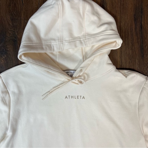 Athleta Retroplush Logo Hoodie Sweatshirt in Magnolia White SZ SM - Picture 3 of 5